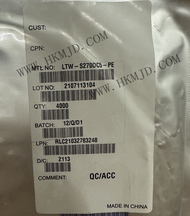 全新原裝 Lite-On LTW-S270DC5-PE 白色 LED 指示 - 分立 3V 2-SMD，無(wú)引線