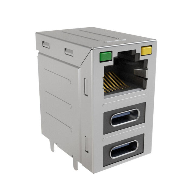 安費(fèi)諾模塊化連接器 RJE36188344CH 堆疊 RJ45，2 個(gè) USB Type C，帶 LED G/Y