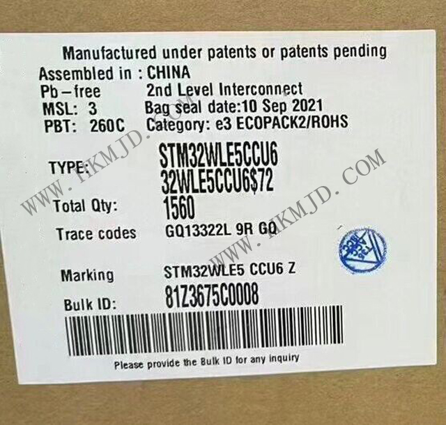 32位 Arm Cortex-M4 MCU STM32WLE5CCU6：Sub-GHz無線微控制器